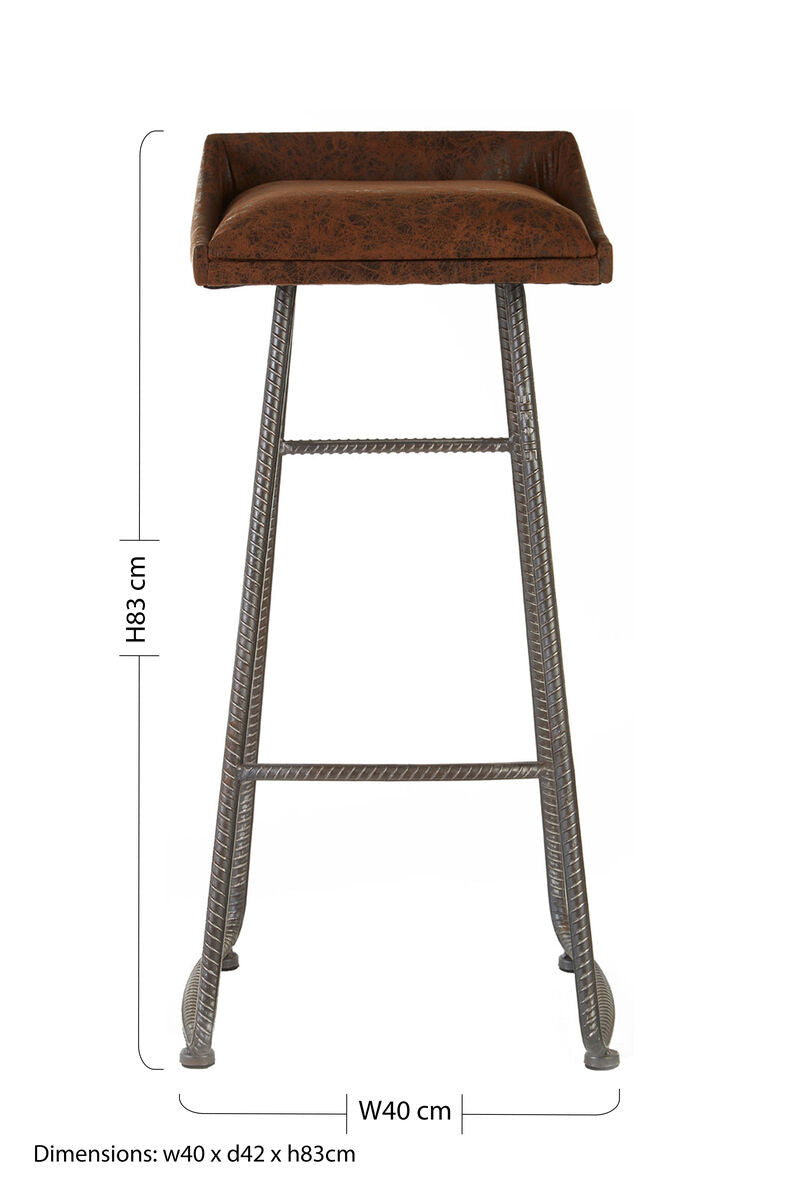Brown Leather Effect Bar Stool | New Foundry