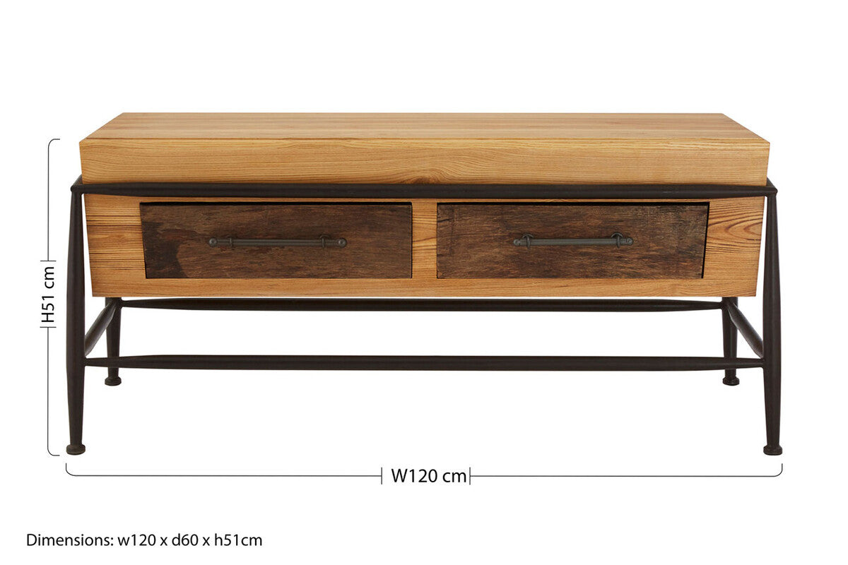 Natural and Brown Wooden Coffee Table with Metal Legs | New Foundry