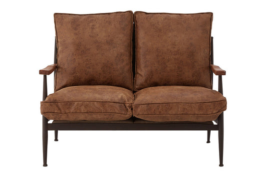 Brown Leather Effect 2 Seater Sofa with Wood Frame, New Foundry