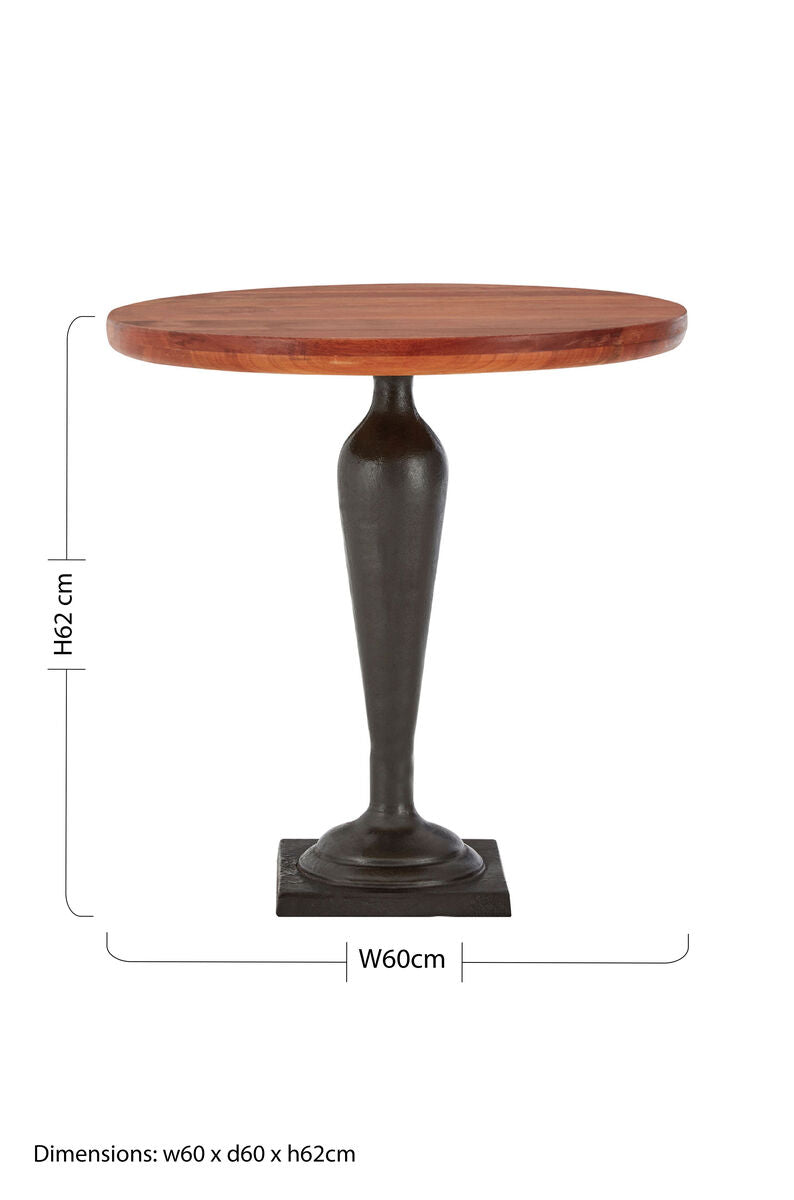 Brown Metal Base and Wooden Top Round Side Table | New Foundry