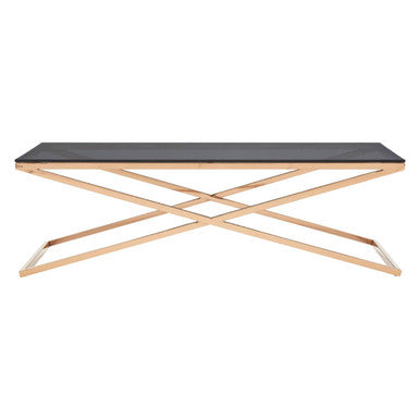 Black Glass Top and Gold Criss Cross Base Coffee Table, Montril