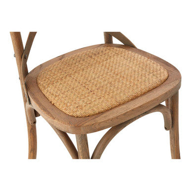 Grey Oak Wood and Rattan Cross Back Dining Chair | Lyon