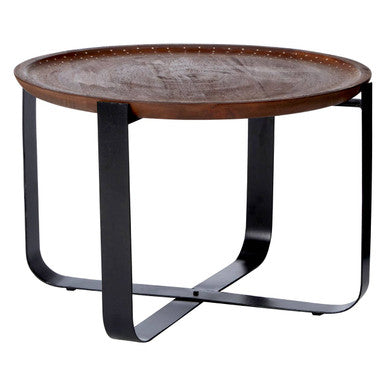 Brown Mango Wood Top Round Side Table with Black X Shape Metal Base | Templar