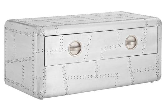 Silver Aluminium Plated Mango Wood Coffee Table with Sliding Storage Drawer | Avro