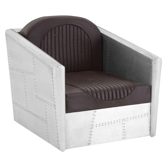 Avro Brown Faux Leather and Aluminium Armchair with Stud Detail