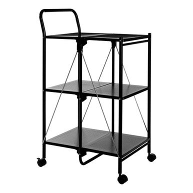 Black Rectangular Folding Kitchen Trolley with 3 Shelves, Harlow