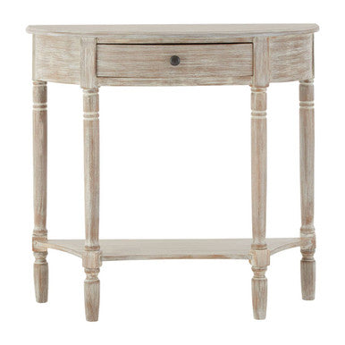Heritage Natural Wash Wooden Half Moon 1 Drawer Console Table with Lower Shelf