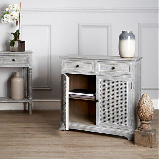 Heritage Natural Wood Washed Finish Lattice Door Cabinet