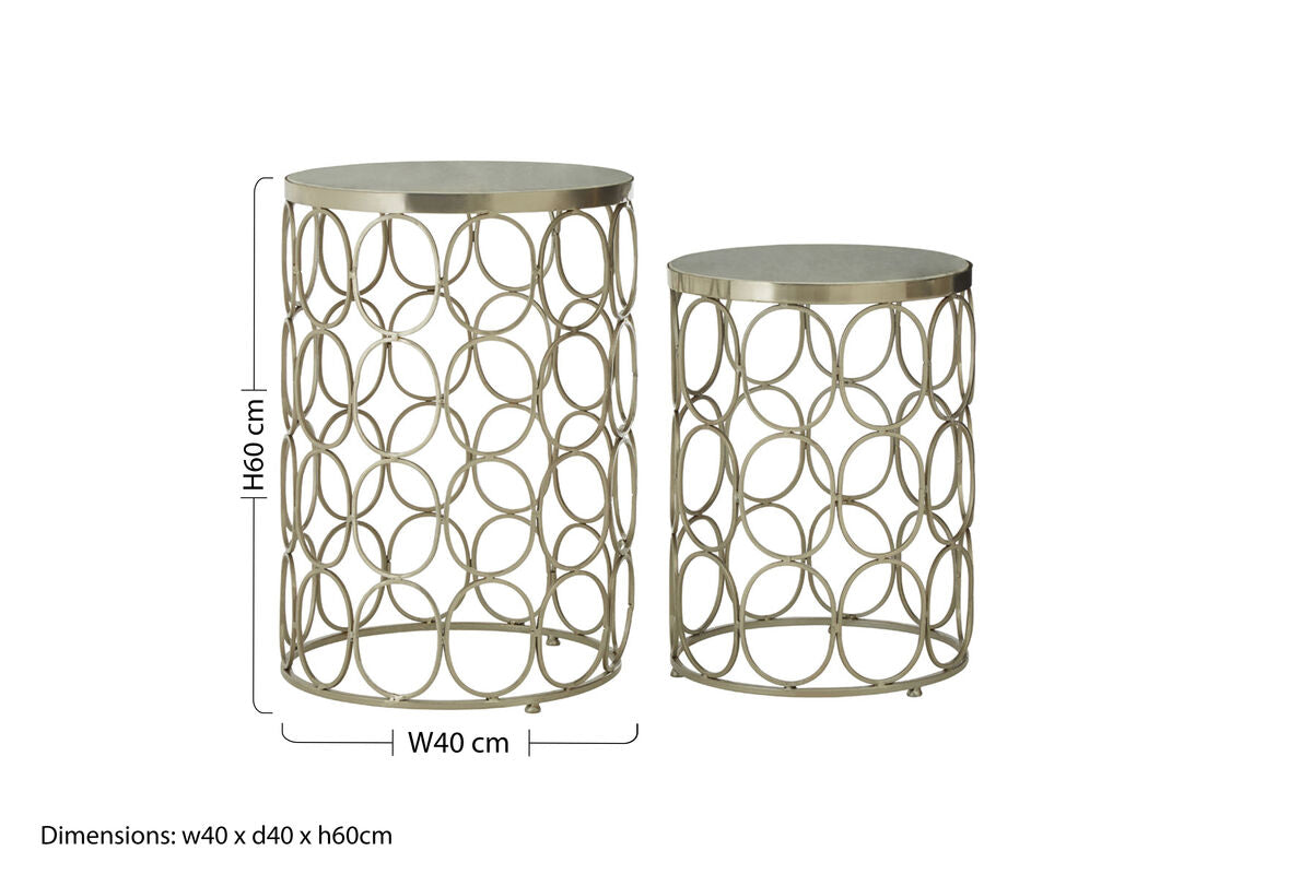 Set of 2 White Marble Top Side Tables with Gold Nickel Finish Metal Base | Templar