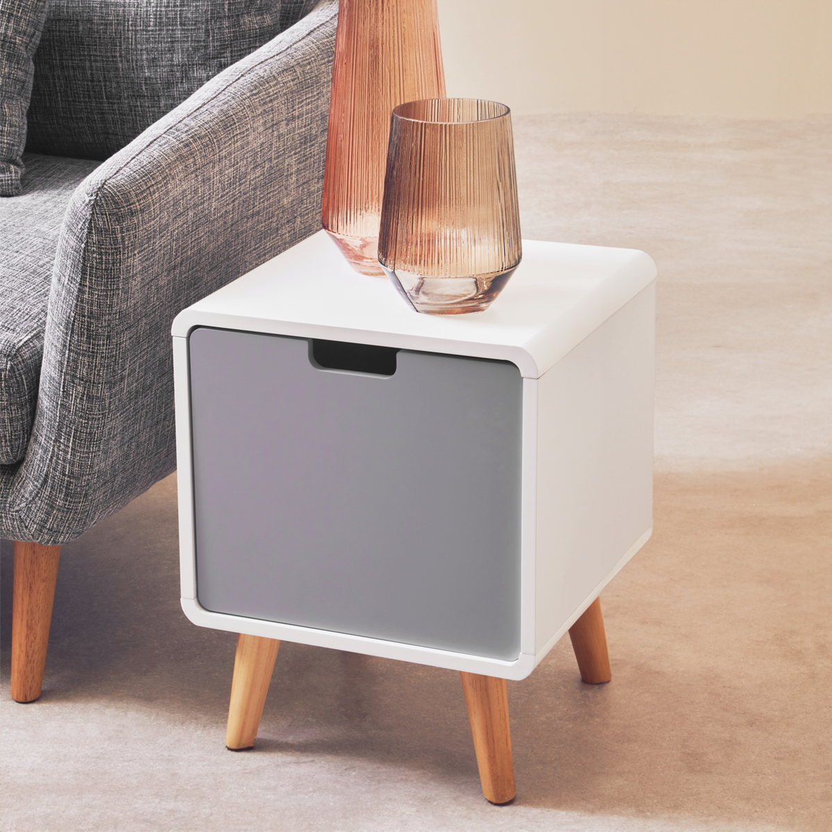 Milo White and Grey Finish 1 Door Cabinet Side Table