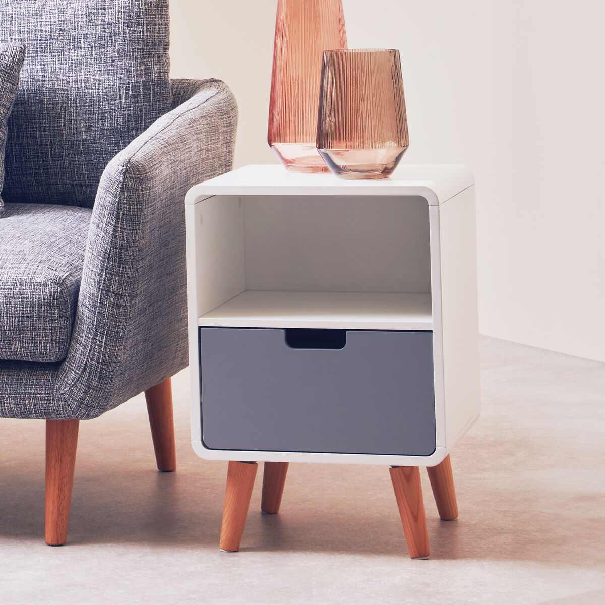 Milo White and Grey Finish 1 Drawer Cabinet Side Table