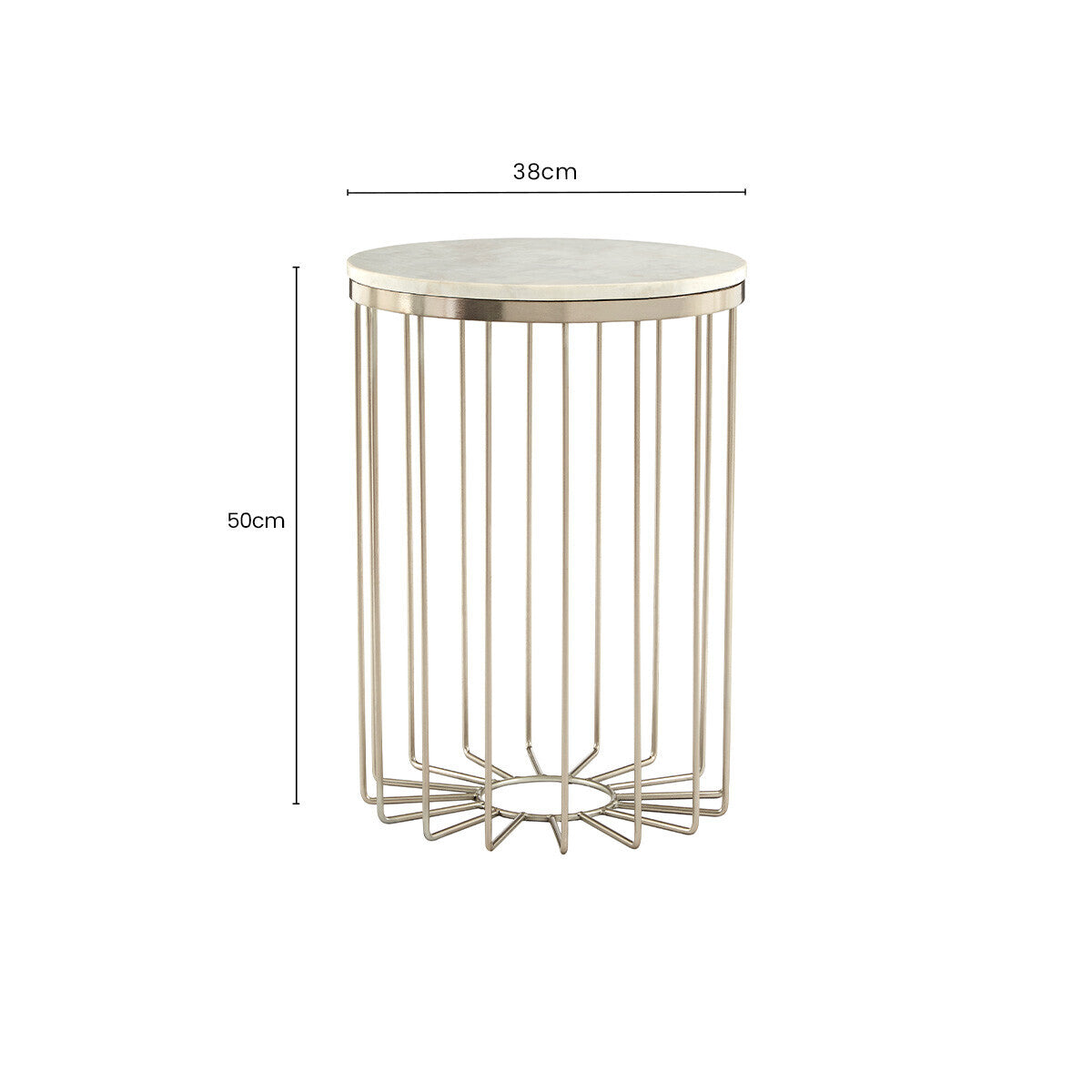 White Marble Top Side Table with Cage Design Iron Rod Base | Templar