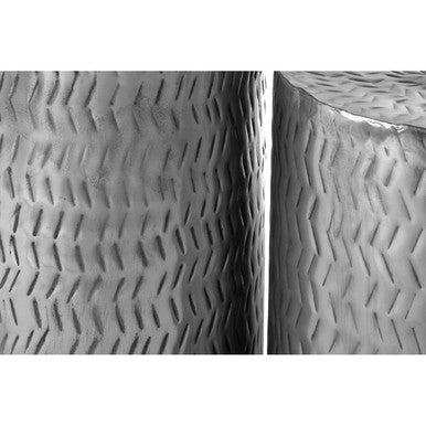 Templar Silver Iron Set of 2 Side Tables and Stools with Chevron Pattern
