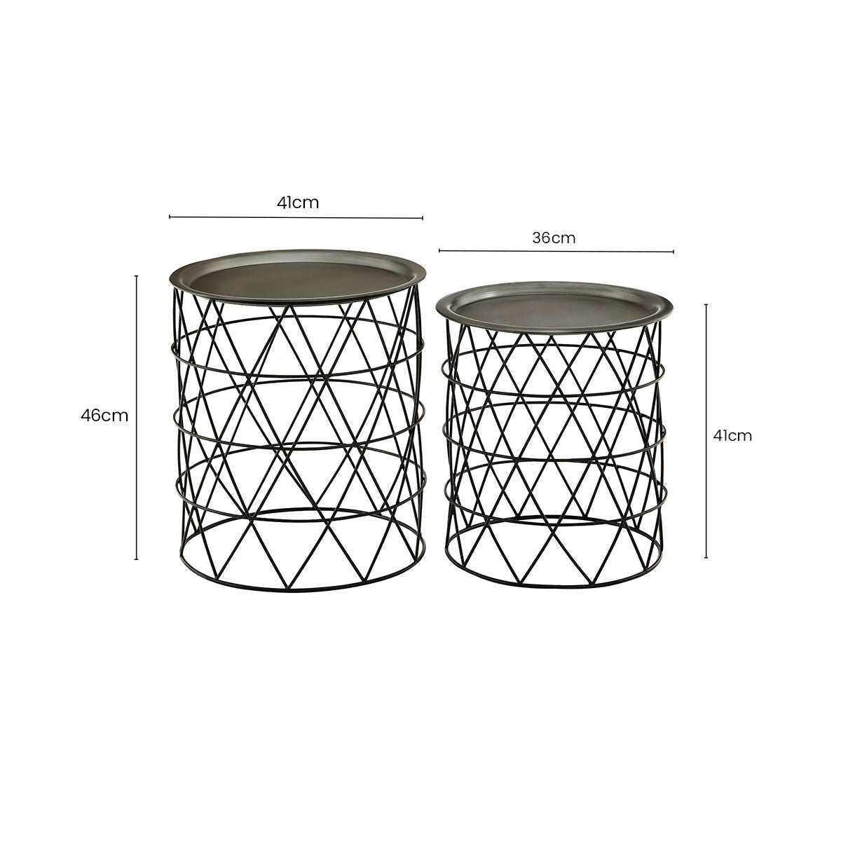 Set of Two Round Zinc Top Coffee Table Pair with Black Iron Cylindrical Bases | Templar