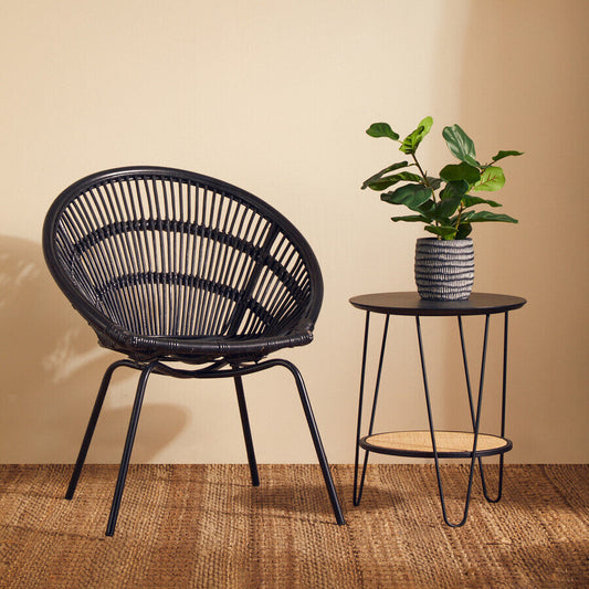 Lagom Black Natural Rattan Chair With Iron Legs