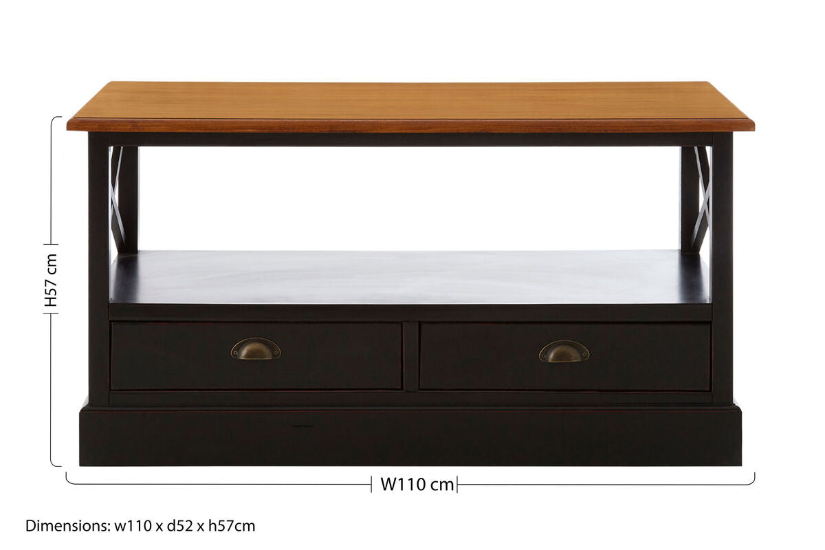 Black Rectangular Storage Coffee Table with Drawers | Virginia