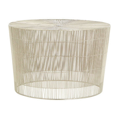 Silver Pewter-Finish Round Cage Side Table with Concentric Circle Design | Templar