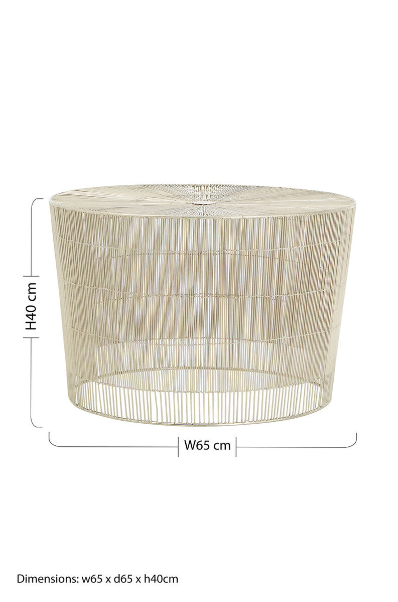 Silver Pewter-Finish Round Cage Side Table with Concentric Circle Design | Templar