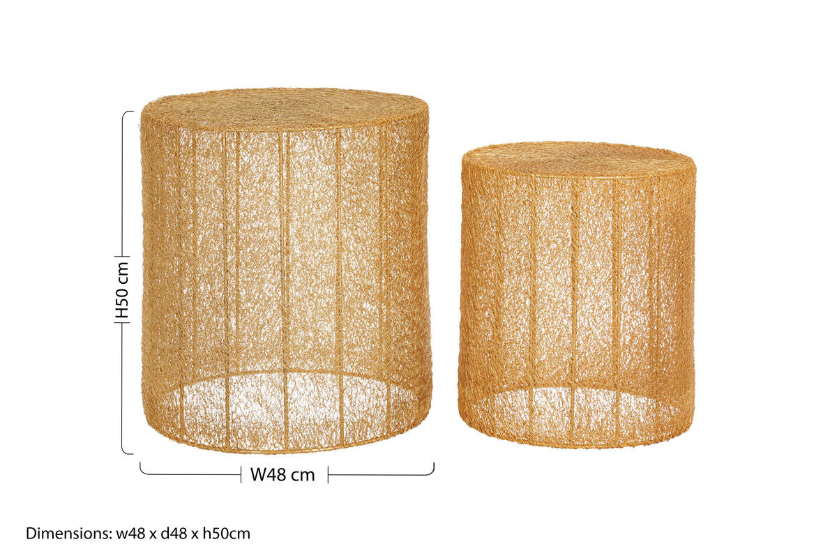 Set of 2 Gold Finish Open Weave Mesh Round Side Tables | Templar