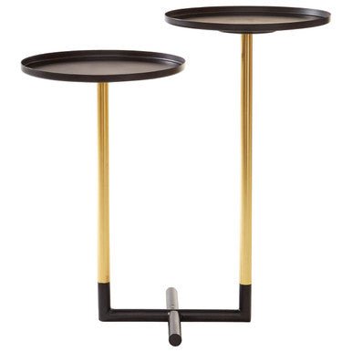 Black and Gold Metal 2-Tier Side Table with Intersecting Base Design | Halle