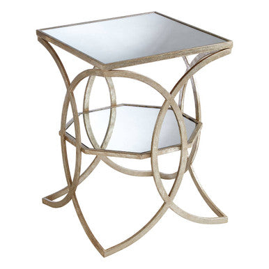 Tempered Glass Tops and 1 Lower Shelf Side Table with Silver Interlinked Geometric Metal Frame | Zariah