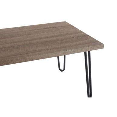 Natural Wood Effect Veneer Coffee Table with Black Metal Hairpin Legs | Borough