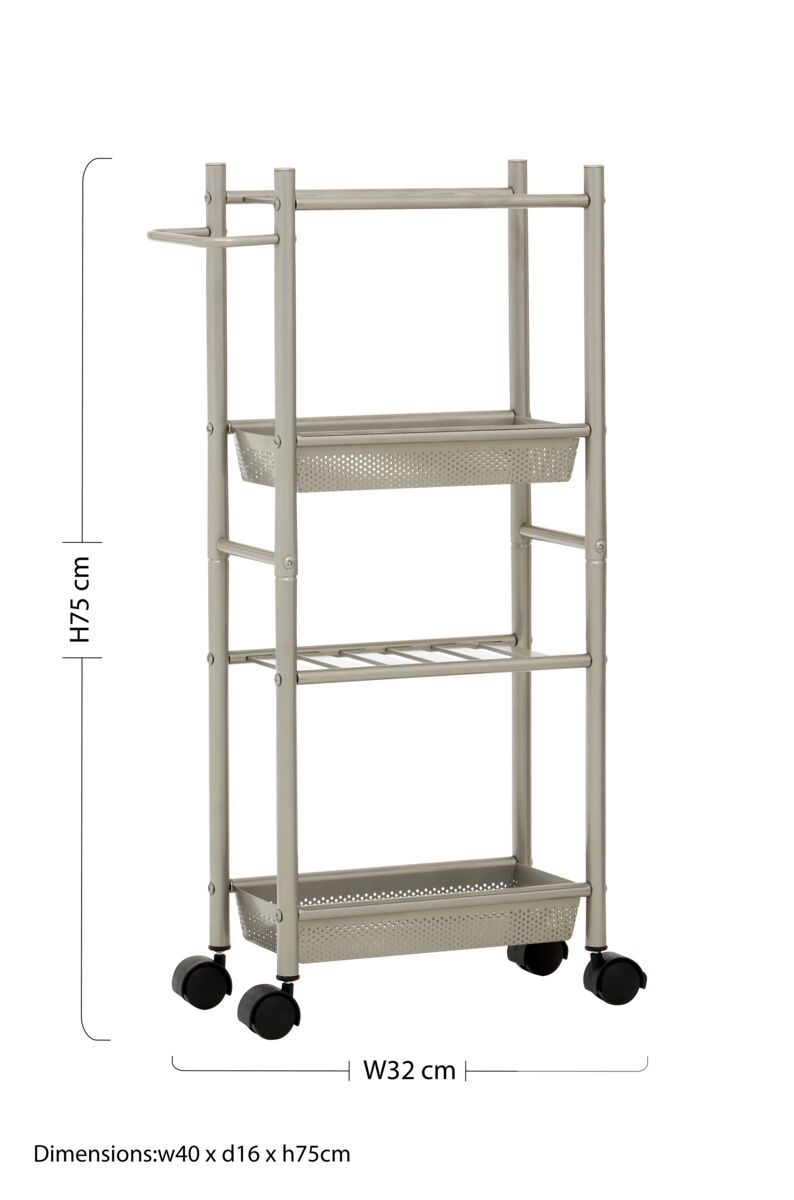 4 Tier Brush Nickel Trolley with 2 Baskets | Dara