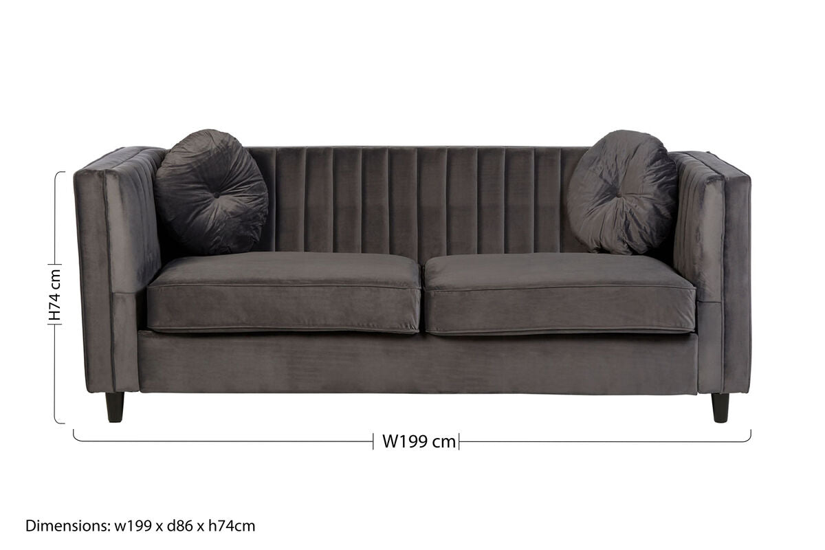 3 Seater Grey Velvet Sofa, Farah
