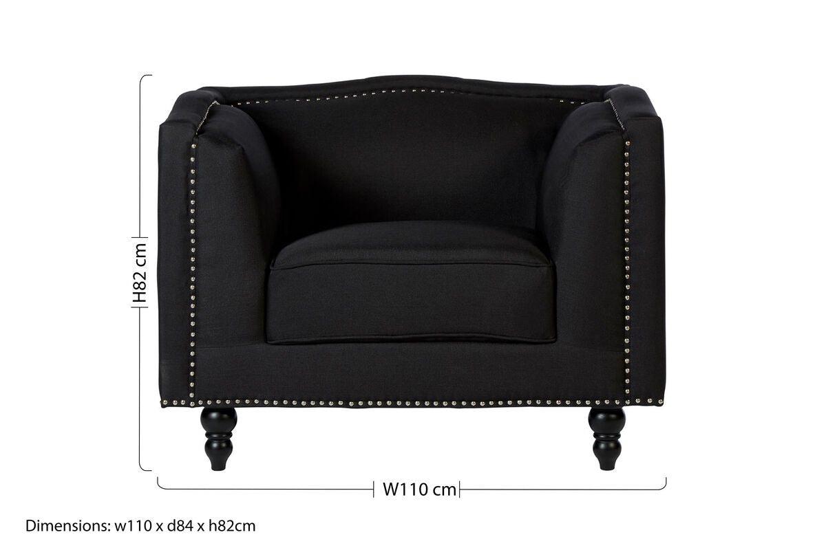 Feya Black Fabric Chair with Silver Stud Detail