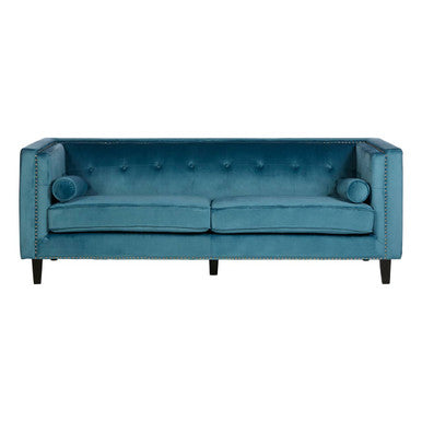 3 Seater Teal Blue Velvet Sofa, Felisa