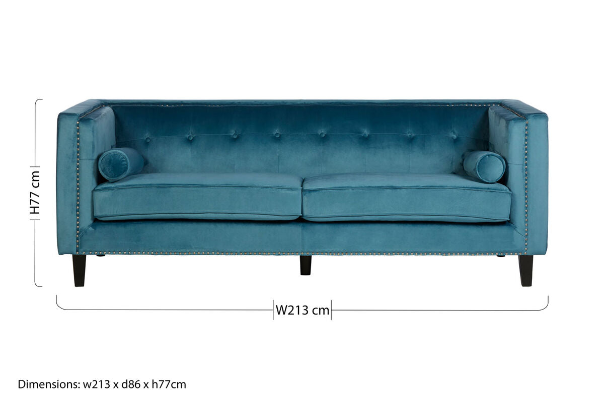 3 Seater Teal Blue Velvet Sofa | Felisa