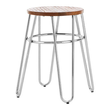 District Chrome Wood Stool with Hairpin Legs