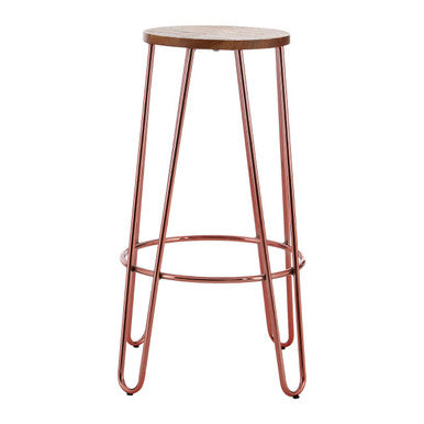 District Rose Gold Finish Wooden Top Bar Stool With Metal Legs