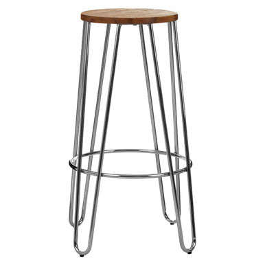 District Chrome Elm Wood Stool with Hairpin Legs
