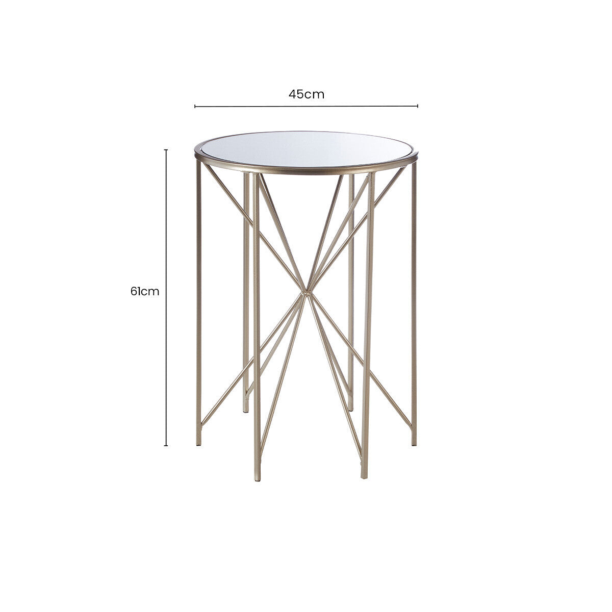 Round Mirrored Side Table with Champagne Geometric Base | Arcana