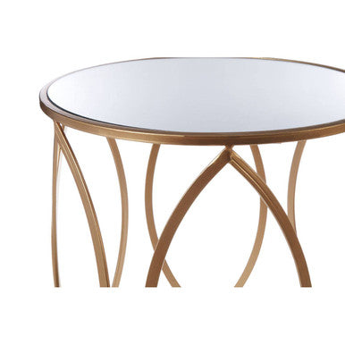 Set of 2 Gold Finish Metal Frame and Mirrored Top Side Tables, Arcana