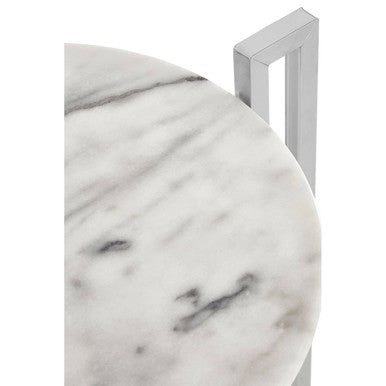 White Marble Top Side Table with Angular Chrome Metal Frame | Cibal