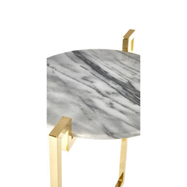 White Marble Top Side Table with Angular Gold Finish Metal Frame | Cibal