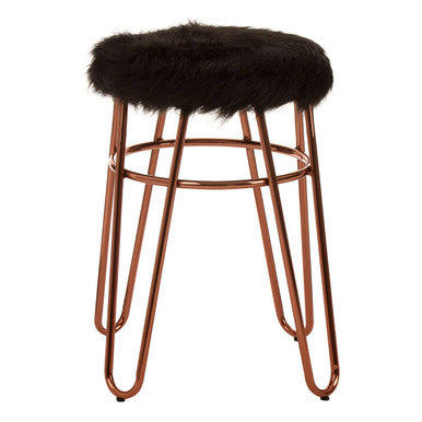 District Rose Gold Faux Fur Stool with Rose Gold Frame