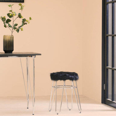 District Black Faux Fur Stool
