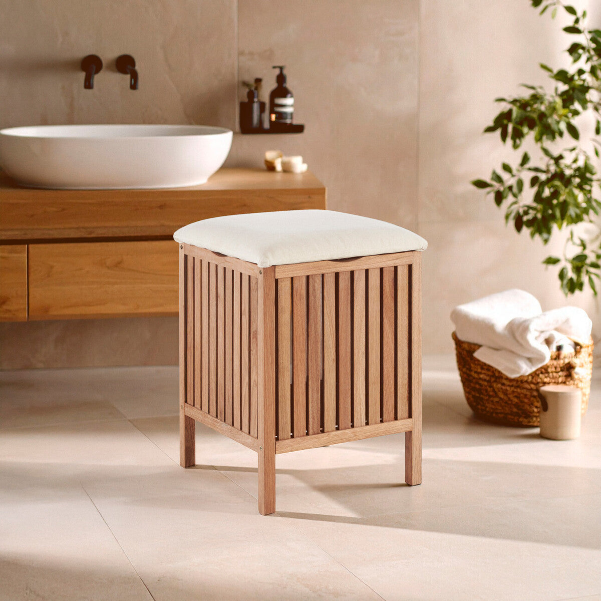 Wood Storage Stool | Walnut