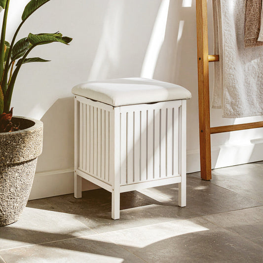 Salon White Bathroom Storage Stool with padded seat