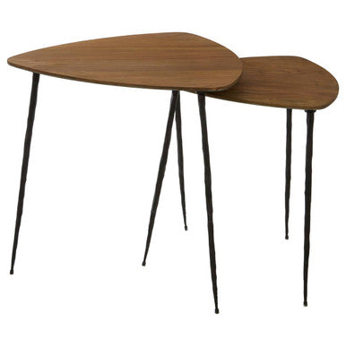 Set of 2 Brown Wooden Nesting Side Tables with Iron Legs | Gamelan