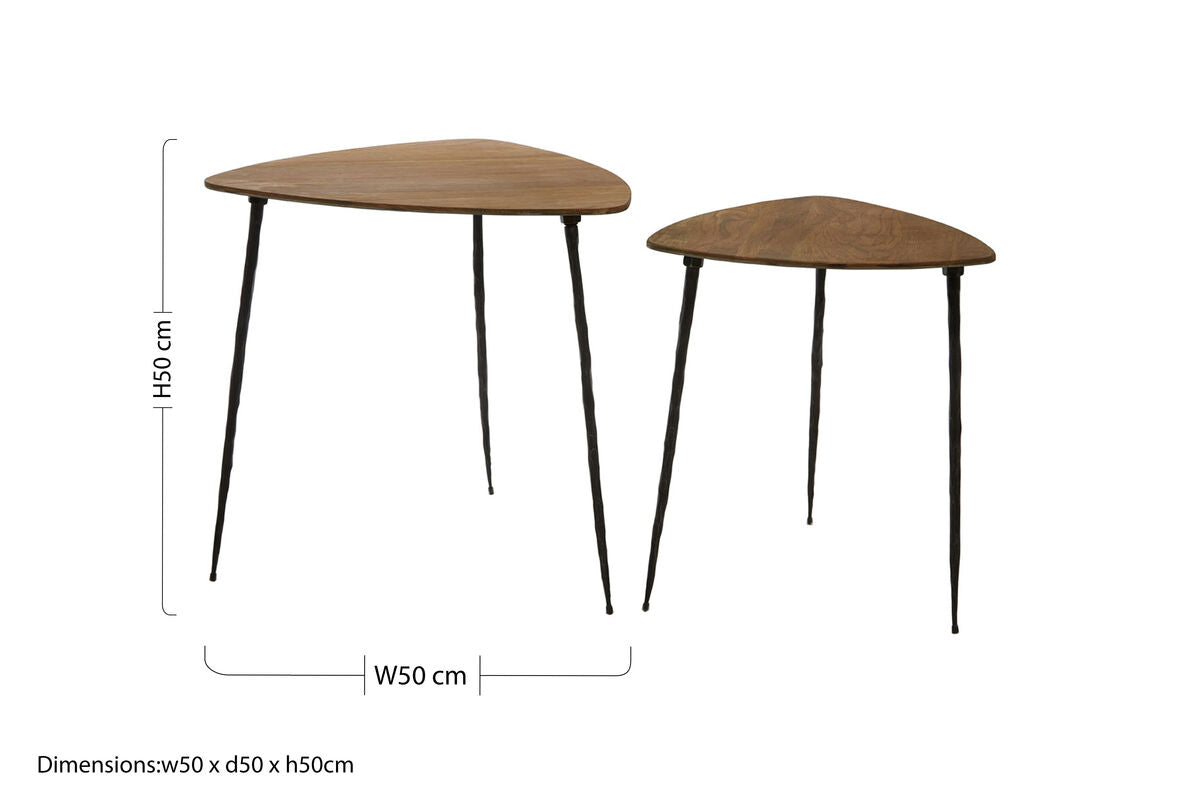 Set of 2 Brown Wooden Nesting Side Tables with Iron Legs | Gamelan
