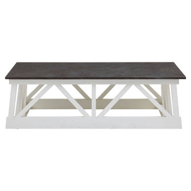 Stone Top Rectangular Coffee Table with White Alder Wood Base | Monas