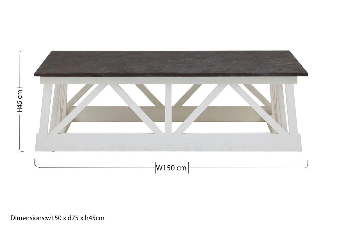 Stone Top Rectangular Coffee Table with White Alder Wood Base | Monas