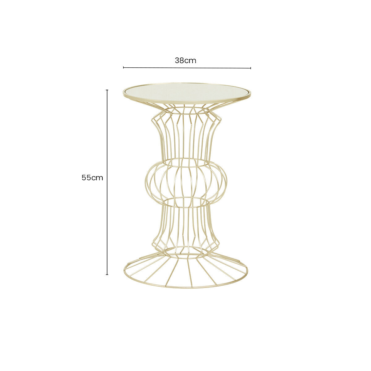 Mirrored Glass Top Side Table with Light Gold Finish Concertina Wireframe Metal Base | Yaxi