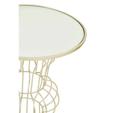 Mirrored Glass Top Side Table with Light Gold Finish Concertina Wireframe Metal Base | Yaxi