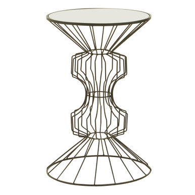 Mirrored Glass Top Side Table with Black Finish Concertina Wireframe Metal Base | Yaxi