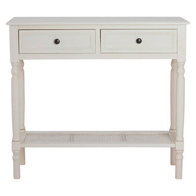 White Finish Wooden Console Table with 2 Drawers and Lower Storage Shelf, Heritage